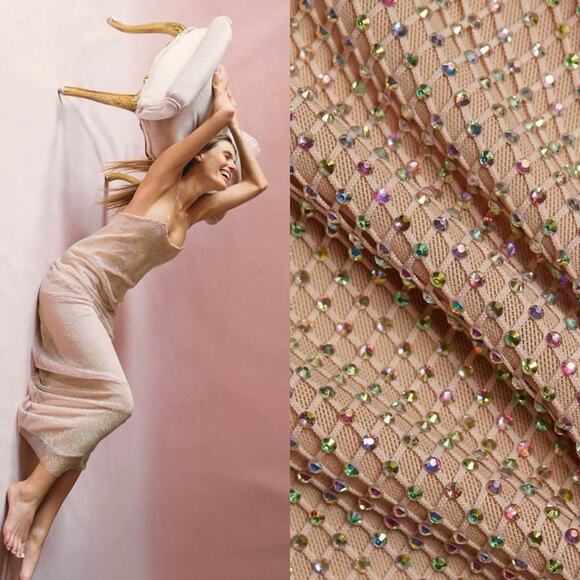 LoveShackFancy Calvert Beaded Crystal Embellished Mesh Maxi Dress Size 4 - Picture 2 of 13